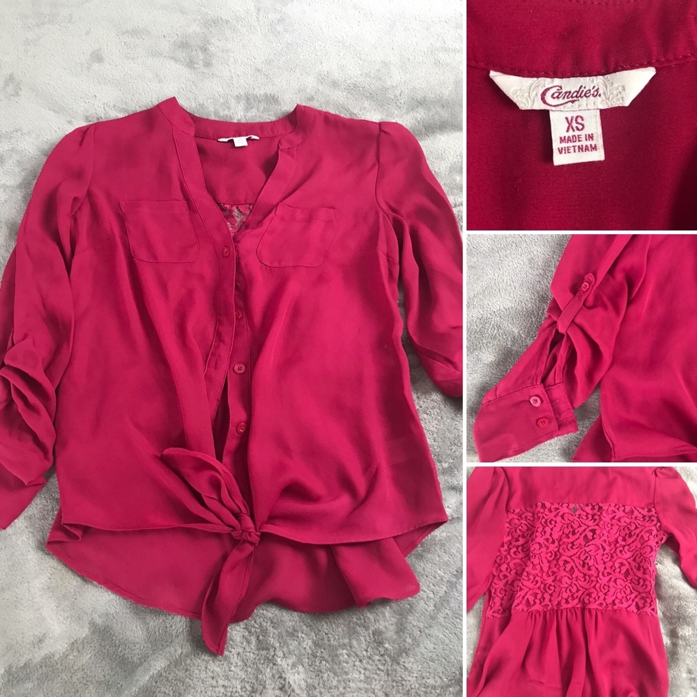 Fuchsia pink sheer chiffon top 🌸